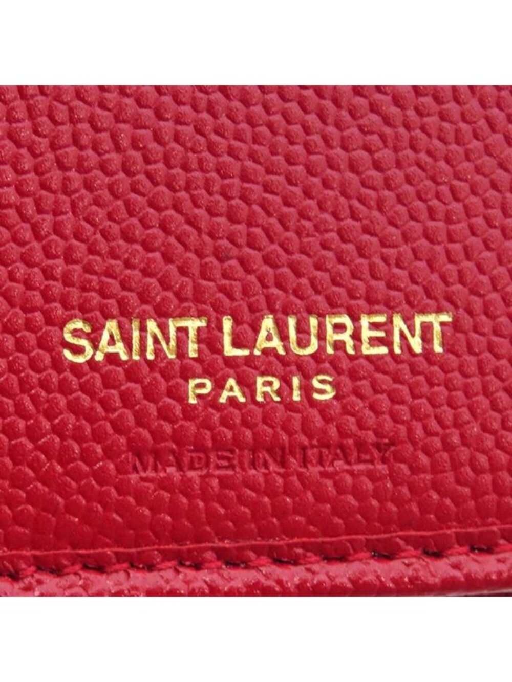 Saint Laurent Bifold Wallet Cassandra Stitch Compact Zip Leather Red Gold - Picture 13 of 13